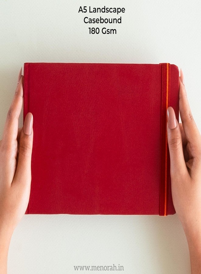 MENORAH دفتر رسم مينورا A5 - دفتر رسم فني - 180 غرام/متر مربع - غلاف مقوى، دفتر رسم - 100 صفحة/50 ورقة (مقاس 14.8 سم × 21.0 سم) - مصنوع يدويًا بالكامل - دفتر رسم - منظر طبيعي (أحمر، ألوان مائية) - Image 2